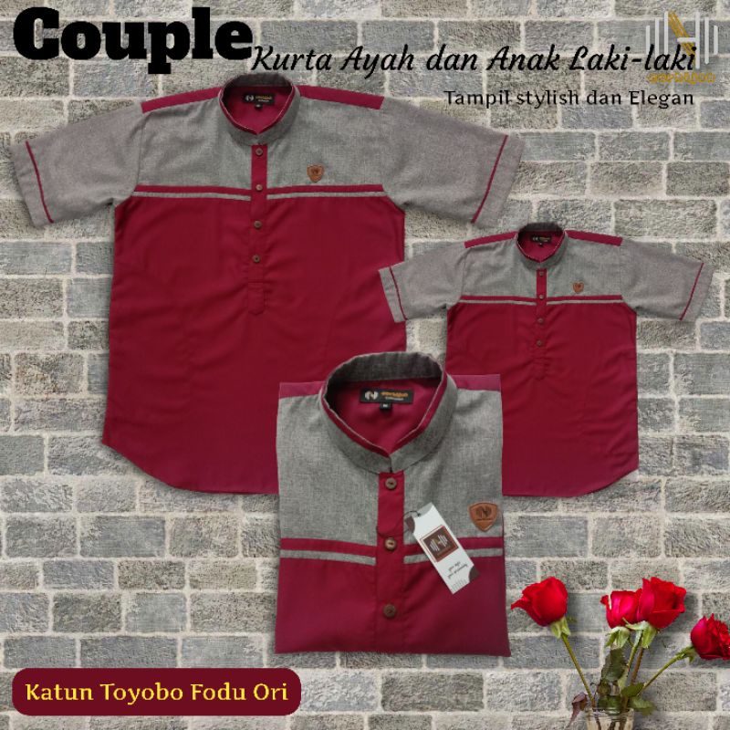 Koko kurta couple ayah anak warna marun abu