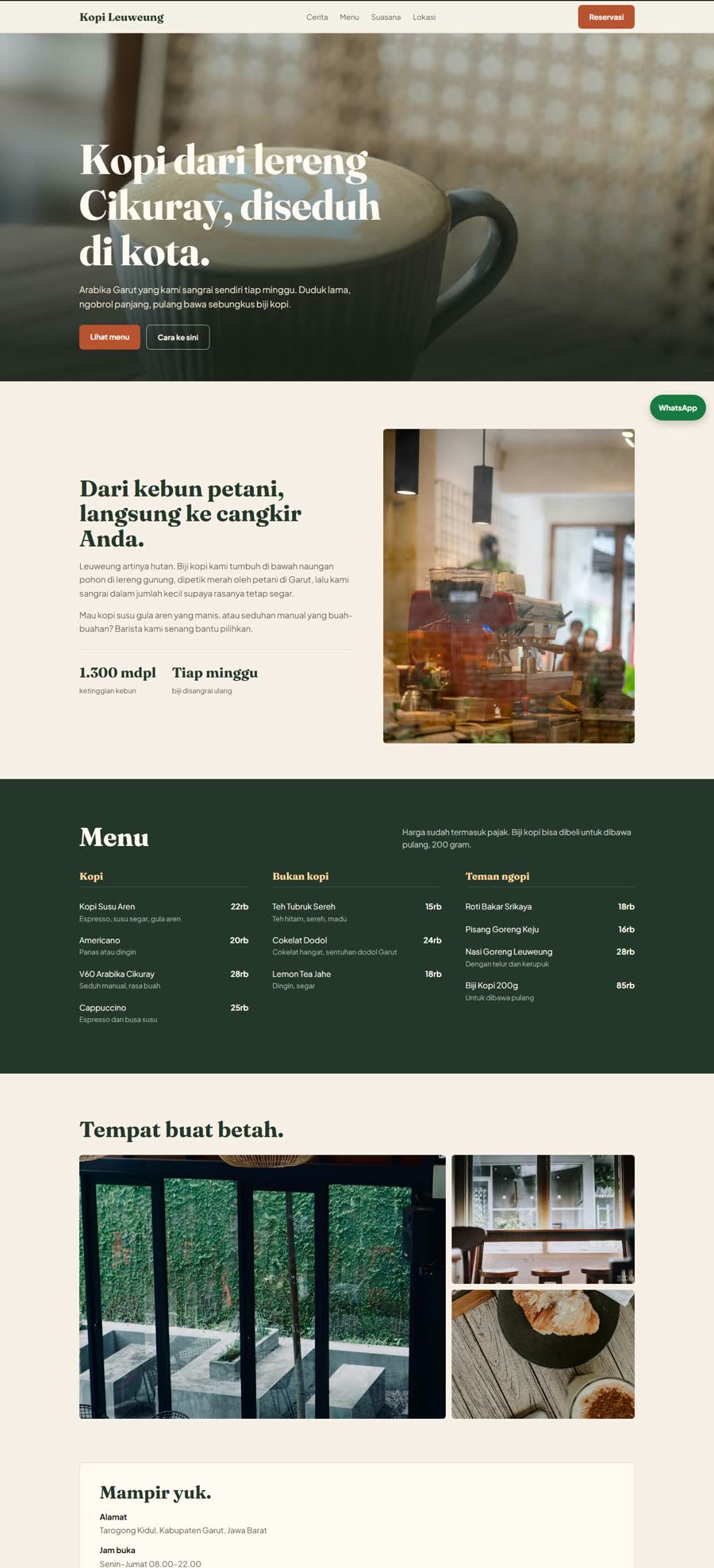 Contoh website Kopi Leuweung yang dikirim lewat chat
