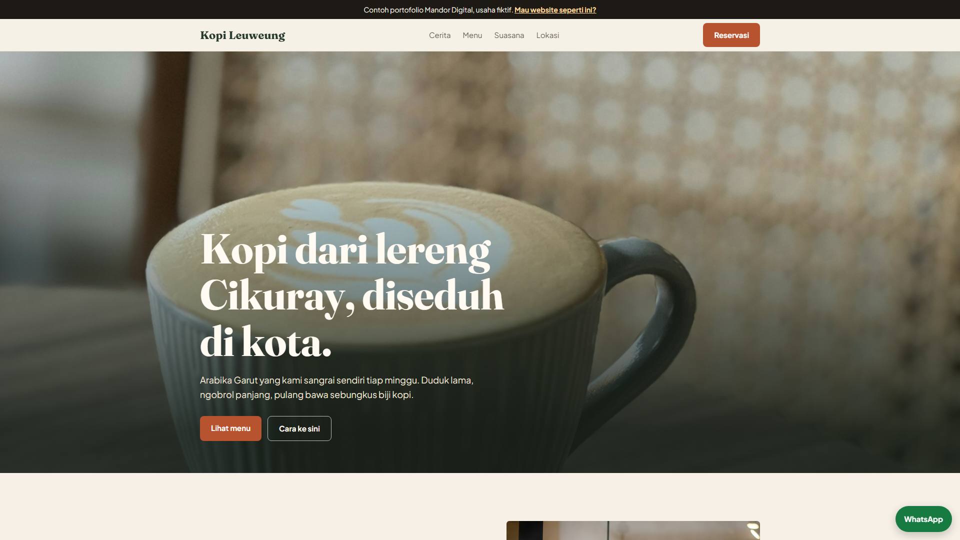 Tampilan website Kopi Leuweung