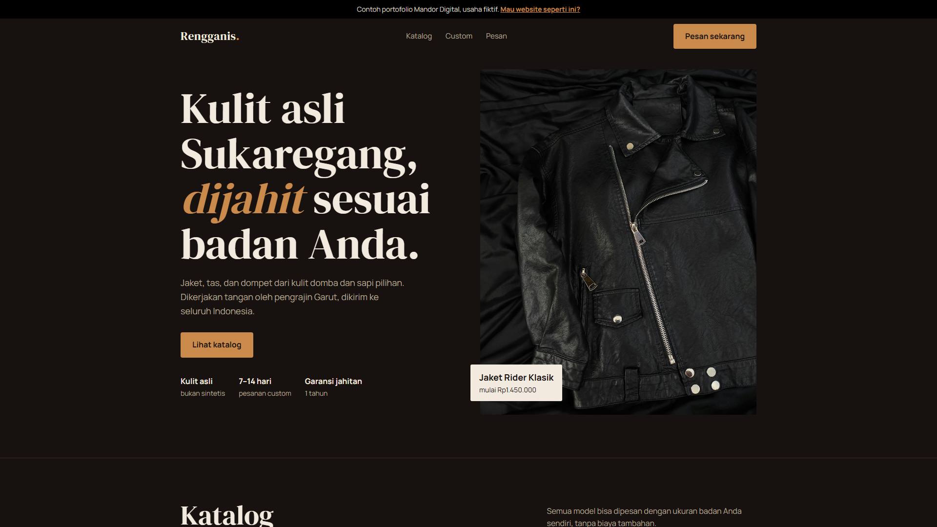 Tampilan website Rengganis Leather