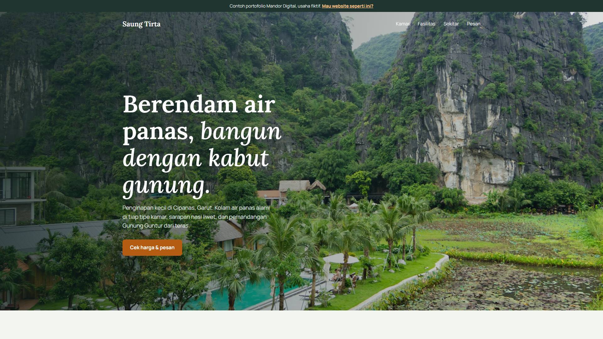 Tampilan website Saung Tirta